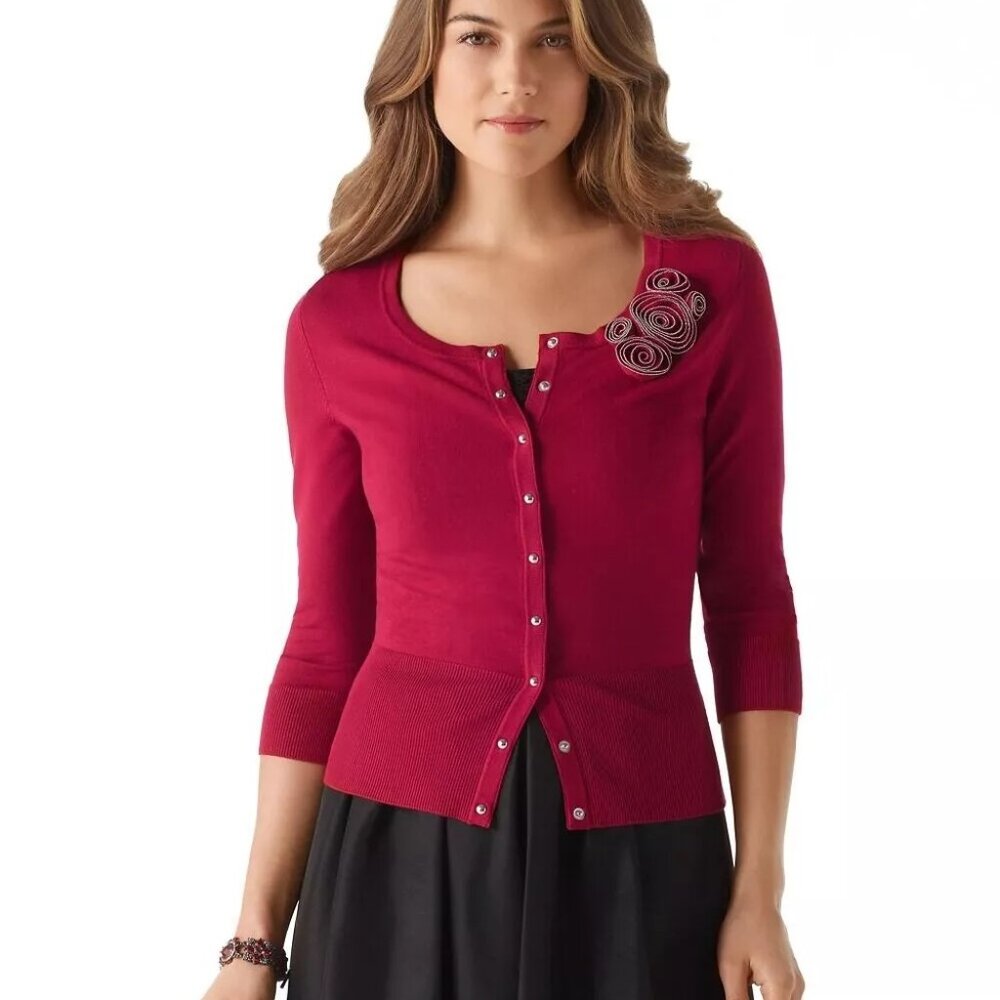 WHBM (White House Black Market) Rosette Applique Cardigan, Size S - Picture 2 of 5